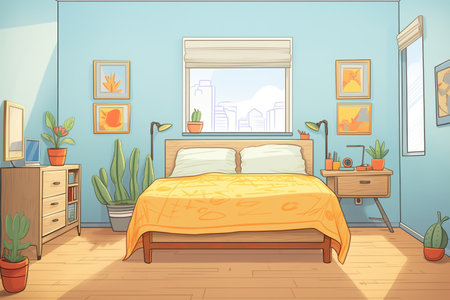 master bedroom showcasing pueblo aesthetic, magazine style illustrationの素材