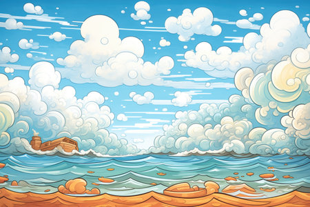 clouds casting shadows over the rolling waves of a seaの素材