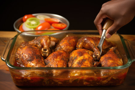 jamaican home cook marinating chicken drumsticksの素材