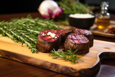 roasted beets served on a wooden boardの素材