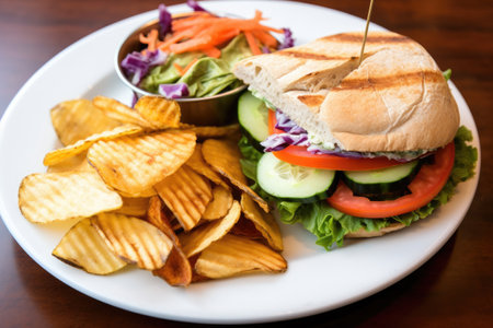 healthy eating options: vegetable sandwich and baked chipsの素材