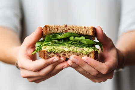 avocado sandwich in human handsの素材