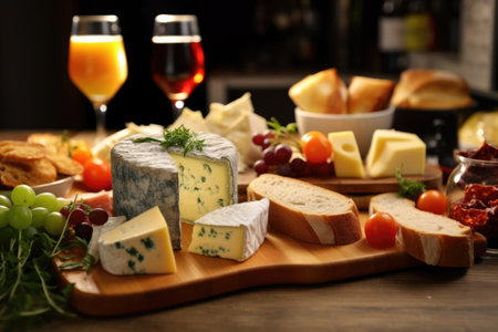 sandwich with different cheeses served on tableの素材