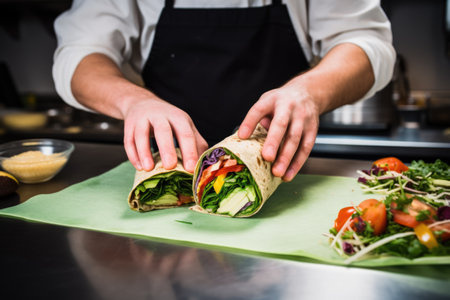 a chef wrapping up a turkey and avocado wrapの素材