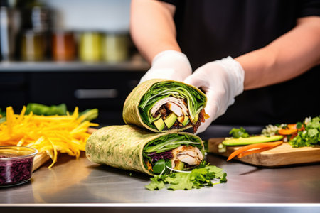 a chef wrapping up a turkey and avocado wrapの素材