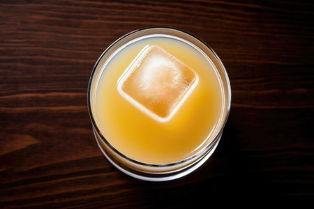 top-down view of a whiskey sour cocktail on a bar counterの素材