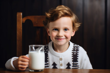 boy with mustache from drinking almond milkの素材
