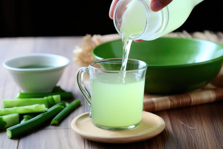 individual pouring aloe vera juice from a jugの素材