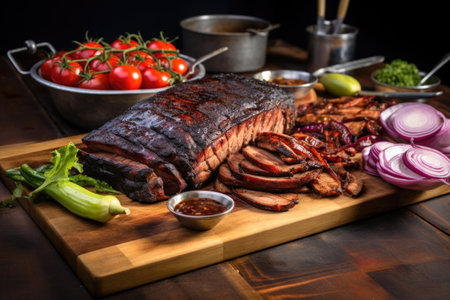 bbq brisket board being photographed for a food blogの素材