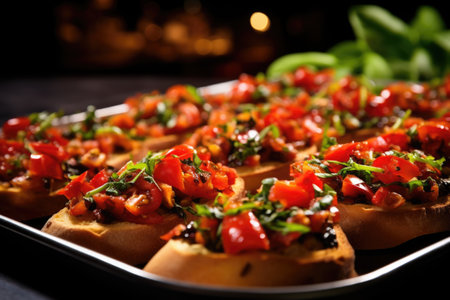 tray full of freshly made tomato bruschettaの素材