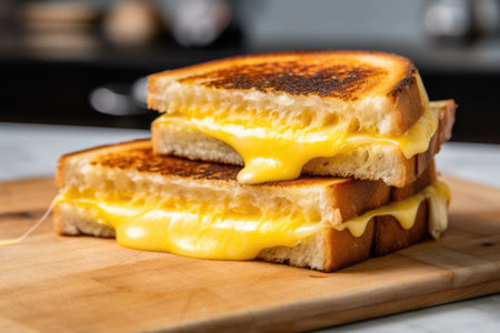 grilled cheese sandwich cut into halves with melted cheeseの素材