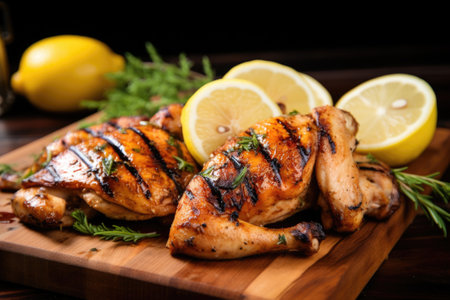 grilled chicken garnished with lemon slicesの素材