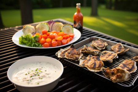 weekend cookout with grilled oysters and garlic sauceの素材