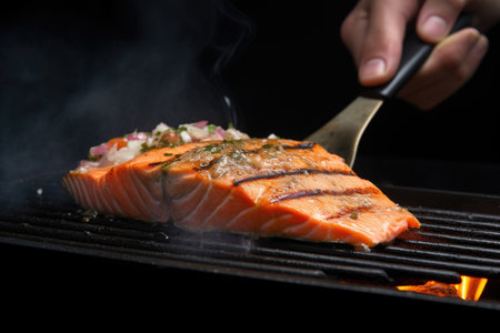home cook into a perfectly grilled salmon steakの素材