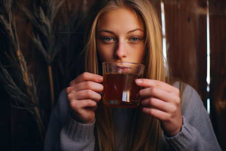 teenager drinking kombuchaの素材