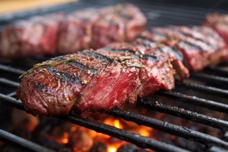 detail of grill marks on marinated steakの素材