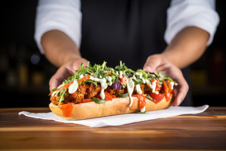meatball sub in the hands of a chefの素材