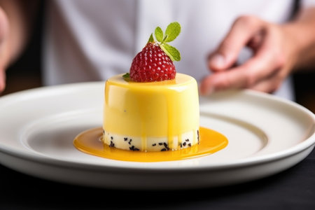 chef presenting an exotic passion fruit mousseの素材