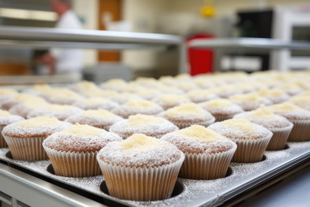 serging muffins in a school cafeteriaの素材
