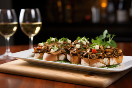 mushroom bruschetta on a diners tableの素材