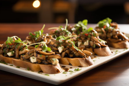 mushroom bruschetta on a diners tableの素材