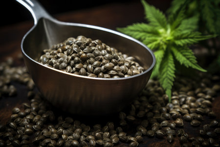 cannabis seeds in a small metal scoopの素材