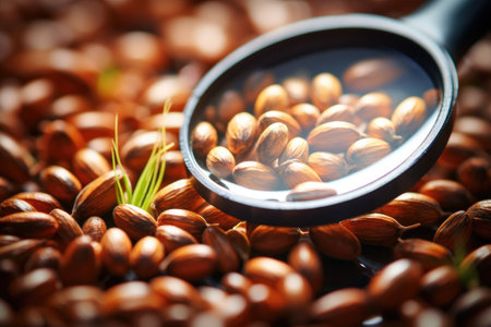 macro view of cannabis seeds with a magnifying glassの素材