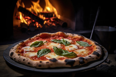 margherita pizza in a traditional wood-fired oven with a pizza peelの素材
