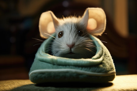 a shot of a slipper with mouses whiskers visible from the openingの素材