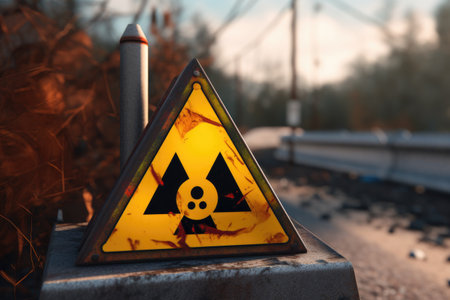 close-up of a radioactive warning symbol on a barrierの素材