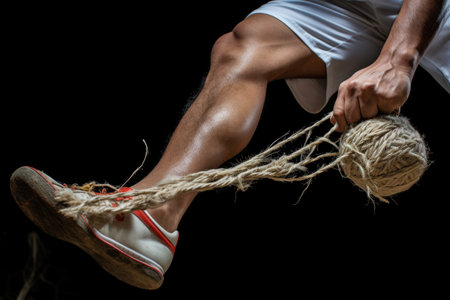 detail shot of a players foot hitting the sepak takraw ballの素材