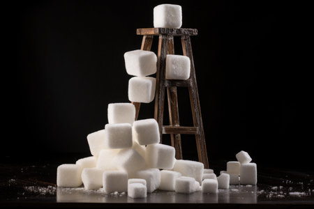 tower of sugar cubes with a tiny ladder leaning against itの素材