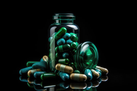 cannabis pills in a bottle with a medical prescription labelの素材