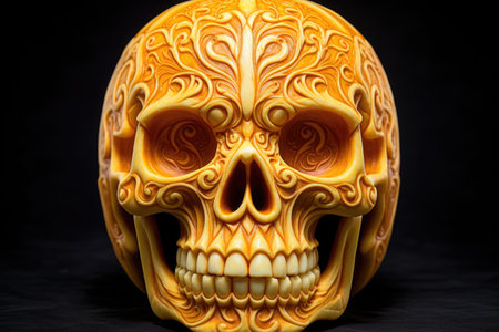 skull carved in a pumpkin for halloweenの素材