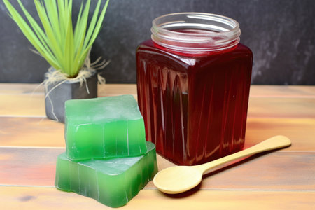 soap bar next to aloe vera gel in a glass jarの素材