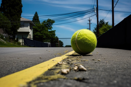 a tennis ball hitting the line for a close callの素材