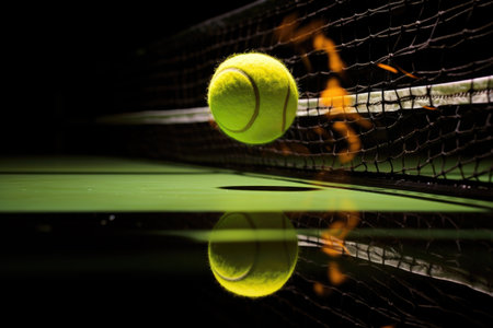 a tennis ball bouncing off the net during a gameの素材