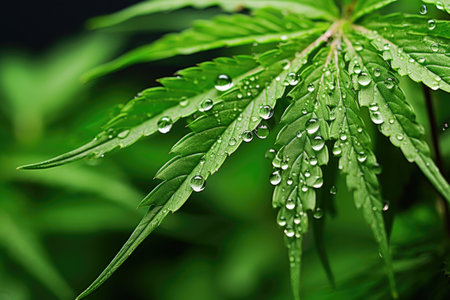macro of cannabis seeds on a green leaf backdropの素材