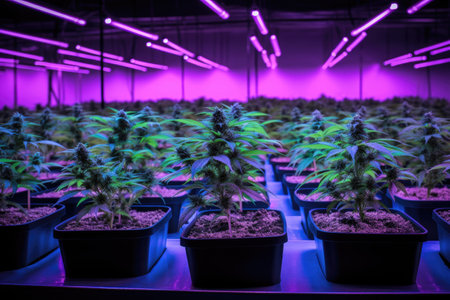 cannabis plants under led grow lights in a hydroponic systemの素材