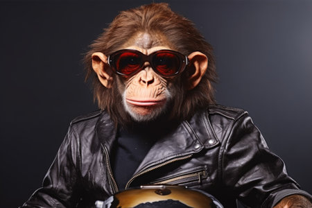 monkey in a leather jacket, holding a sunglassesの素材