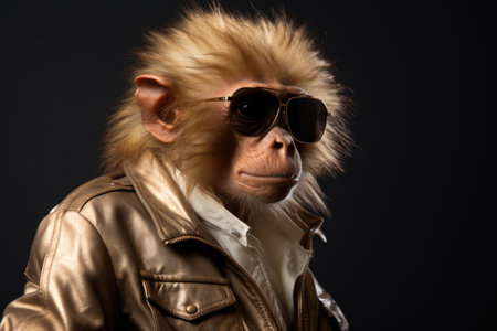 monkey wearing a leather jacket, posing with sunglassesの素材