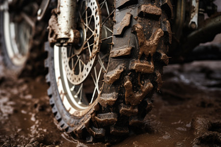 close-up of a muddy motocross bike tireの素材