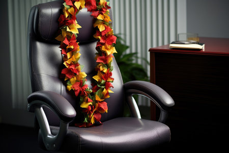 office chair decorated with garland and a festive cushionの素材