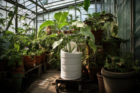 toilet paper used as a seedling pot in a greenhouseの素材