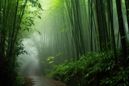 bamboo forest during a foggy morningの素材