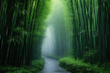bamboo forest during a foggy morningの素材