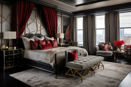 a lavish penthouse bedroom with a king-sized bed and plush furnishingsの素材