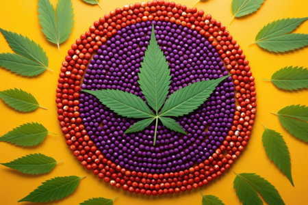 cannabis seeds arranged in a circular pattern on a brightly colored surfaceの素材