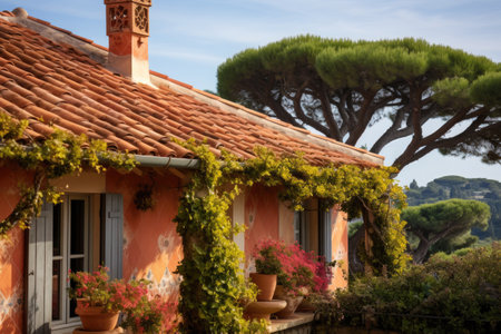 colorful terracotta roof tiles of a traditional mediterranean homeの素材