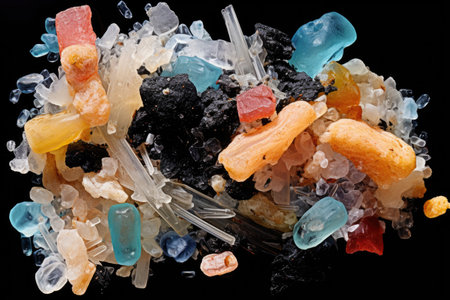 microscope view of microplastics isolated from a marine sampleの素材